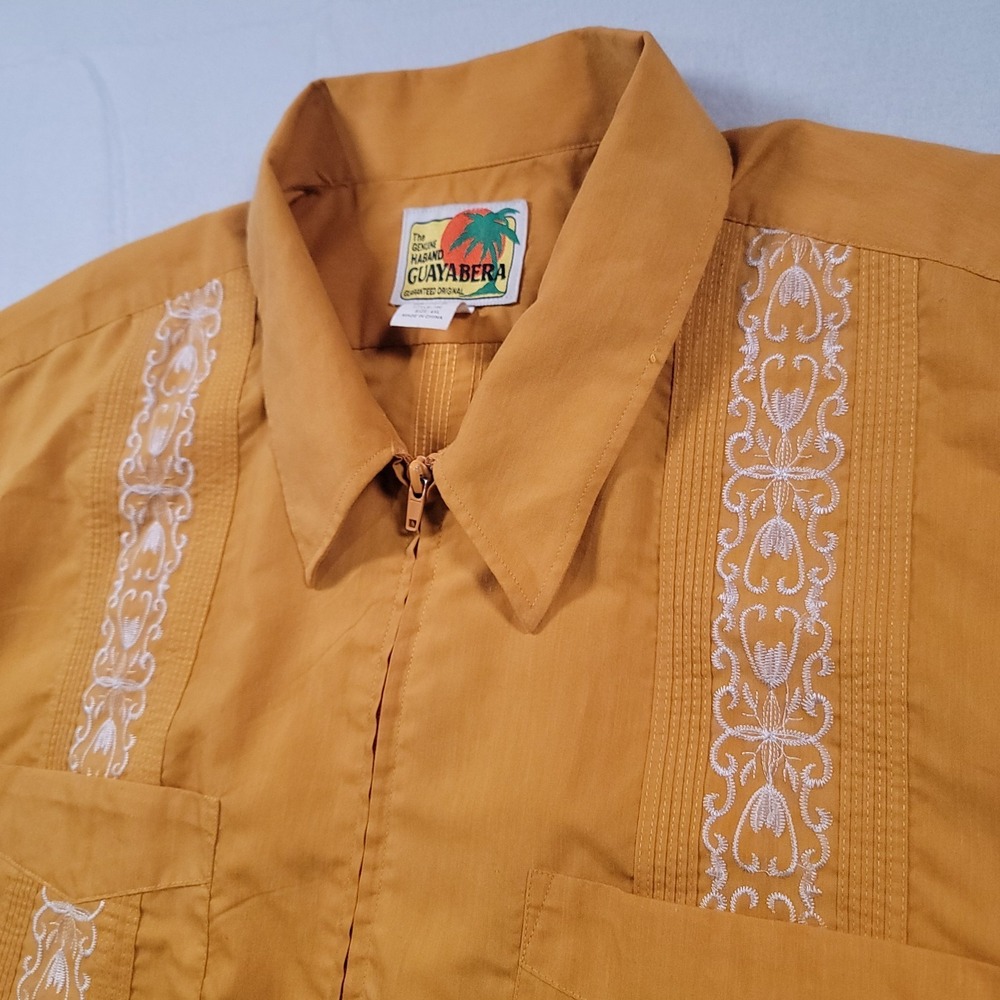The Genuine Haband Guayabera Men's 4XL Burnt Orange Embroidered Casual Shirt